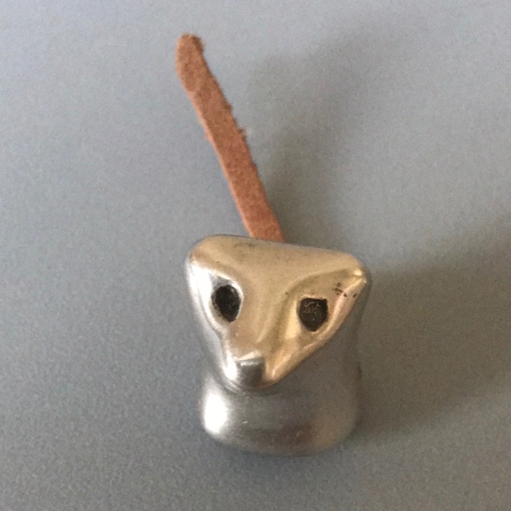 Vintage 1960s 70s Pewter miniature mouse leather